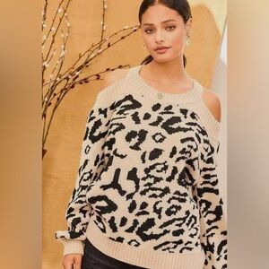 Leopard Print Cold Shoulder Sweater